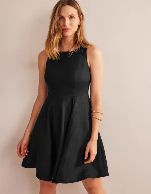 Fit-and-Flare Linen Mini Dress-Black