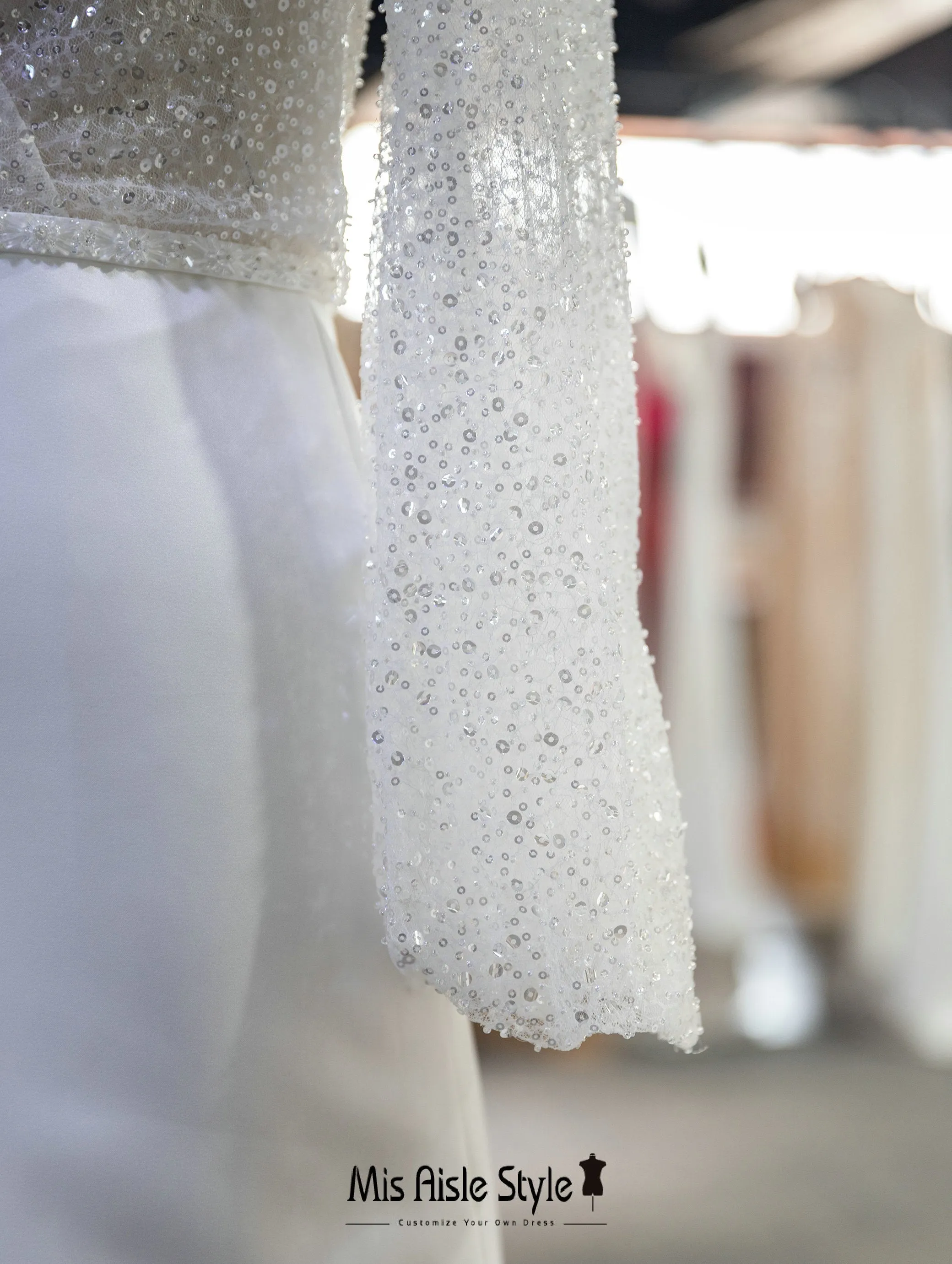 Fit and Flare Long Sleeve Sequins Wedding Dress