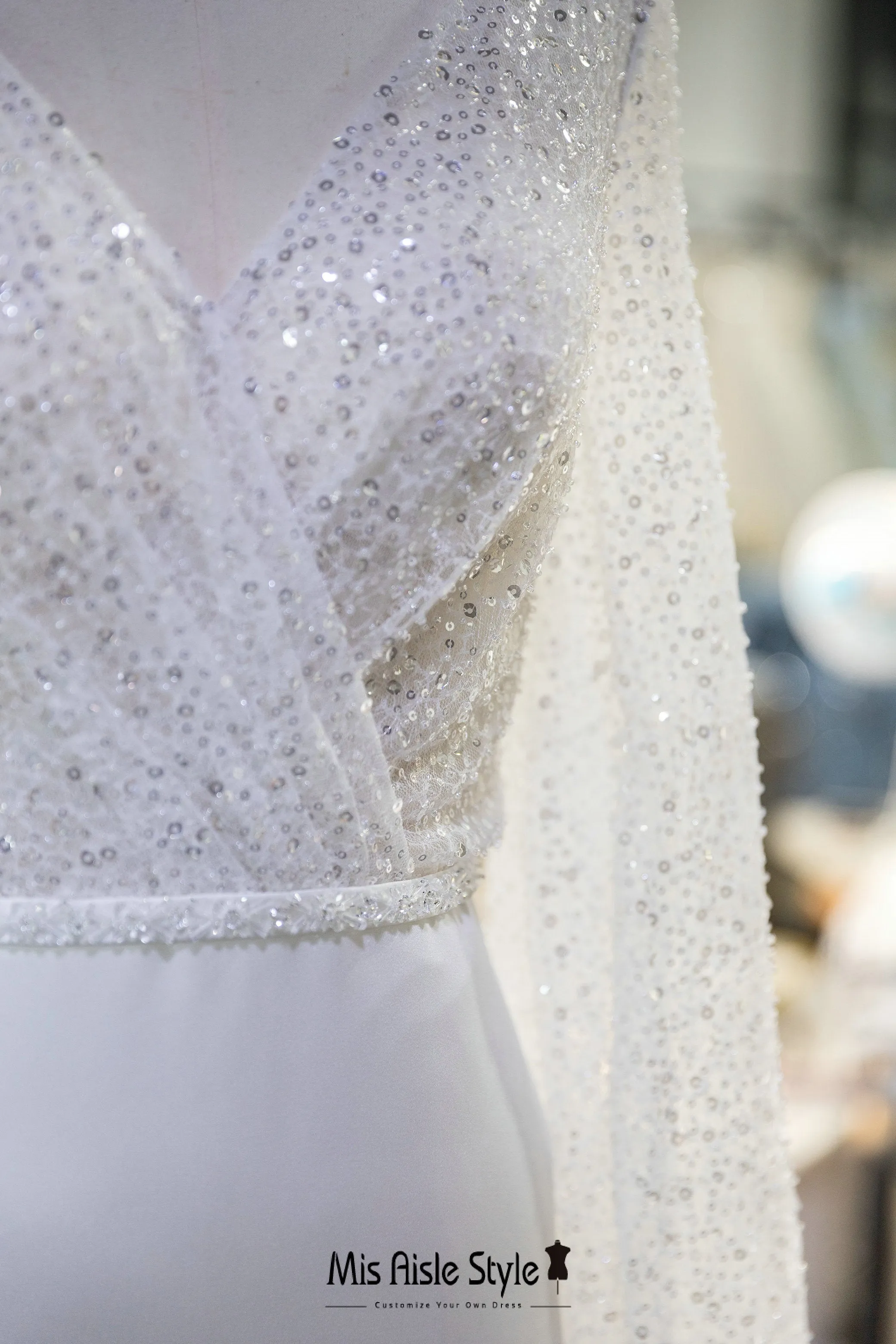 Fit and Flare Long Sleeve Sequins Wedding Dress