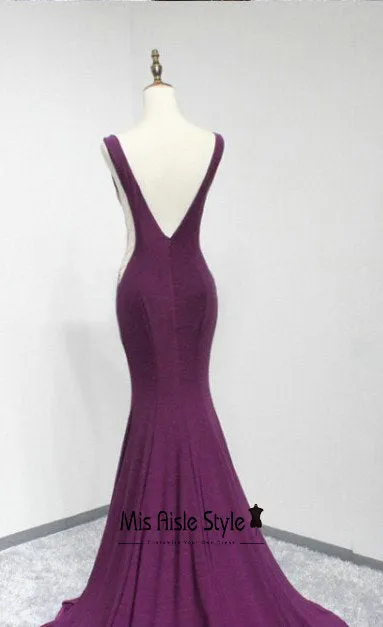 Fit and Flare Low Back Purple Pageant Dress