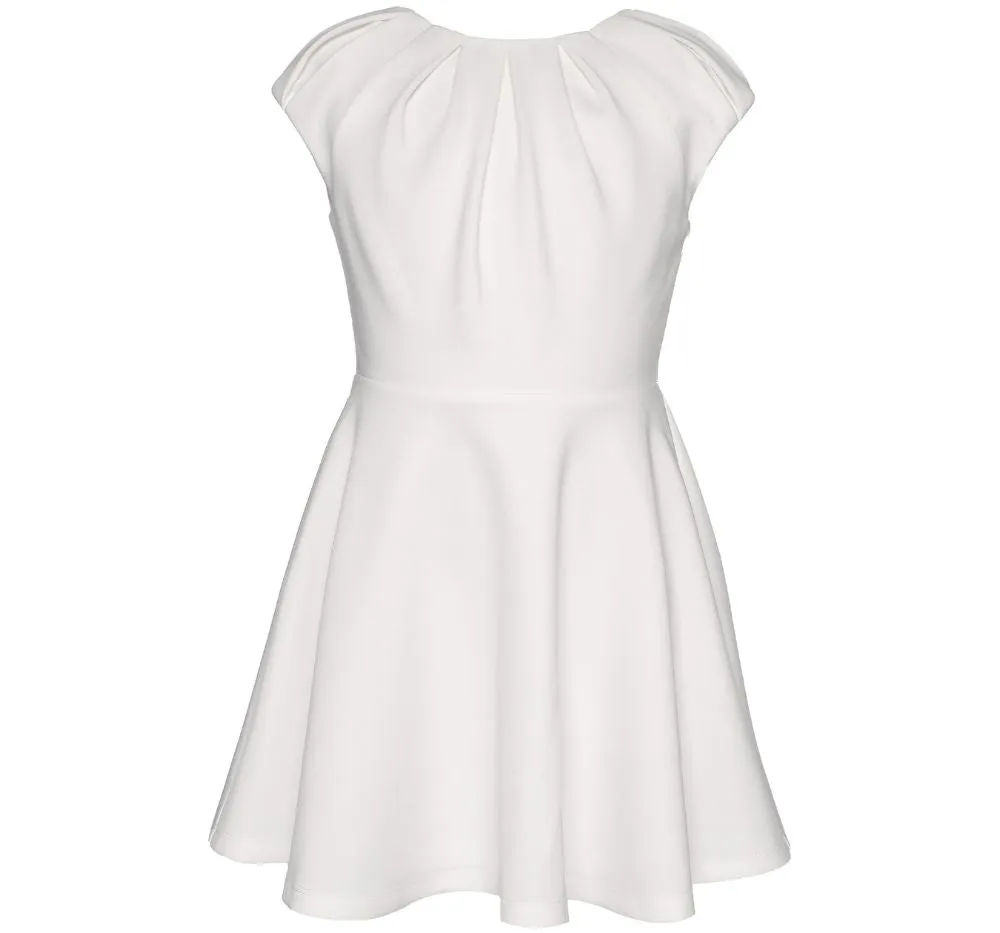 Fit And Flare Scuba Dress With Pleated Neckline
