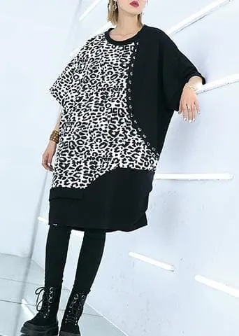 French black Cotton dresses patchwork oversized summer Dresses