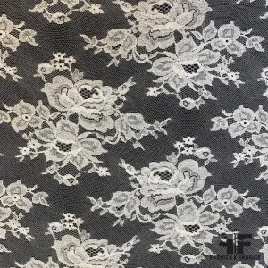 French Chantilly Lace on Honeycomb Netting - White