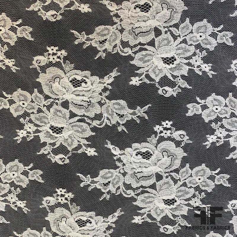 French Chantilly Lace on Honeycomb Netting - White