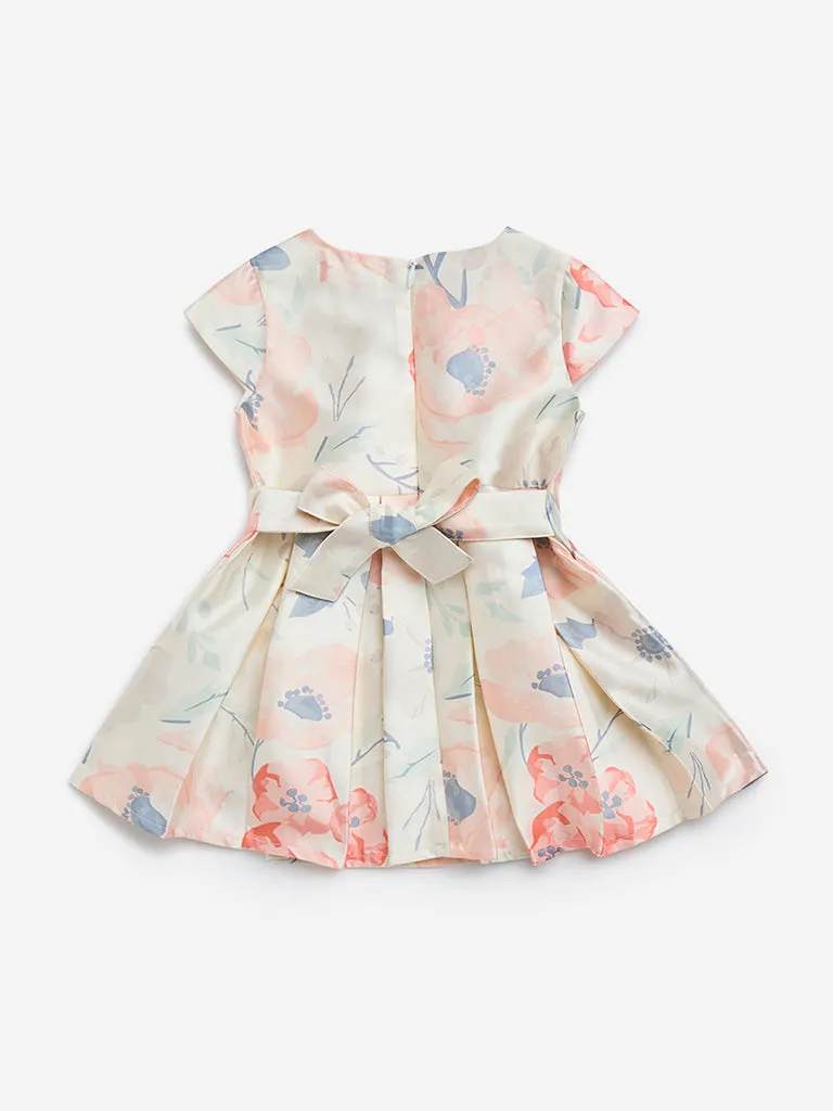 HOP Baby Off-White Floral Design Fit-and-Flare Dress