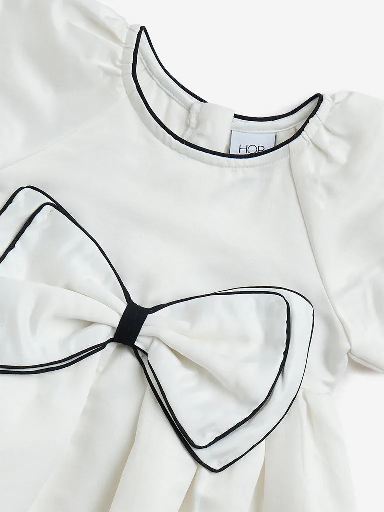 HOP Kids White Bow Design Fit-and-Flare Dress
