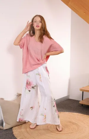 Italian Womens Delicate Floral Linen Culottes