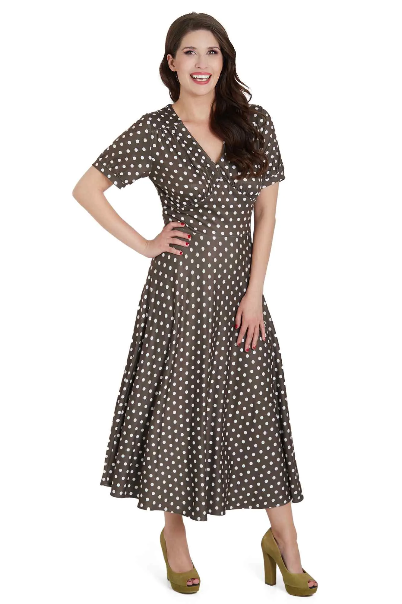 Julia 50s Style Brown & White Polka Dot Dress