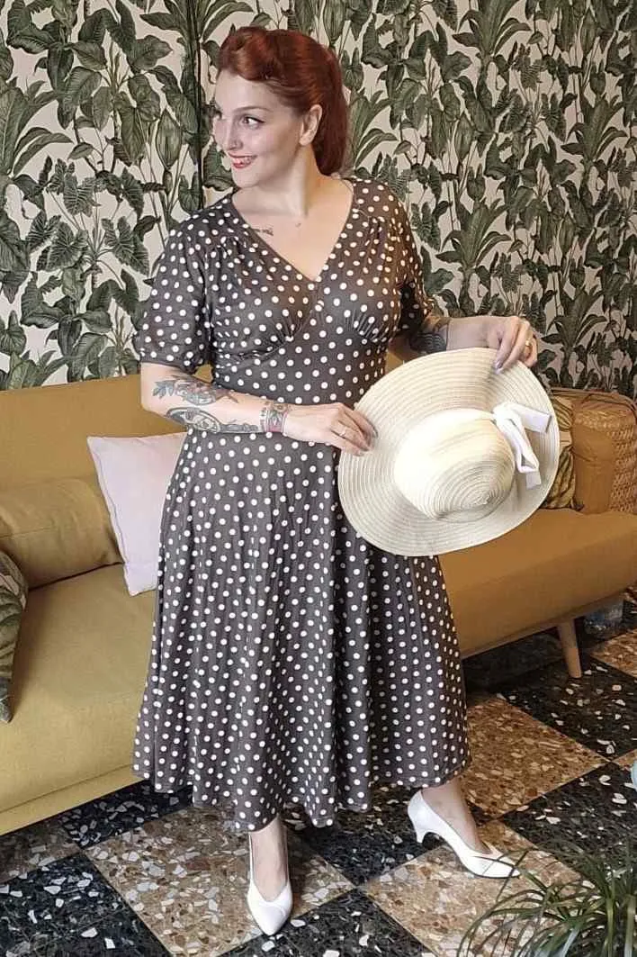 Julia 50s Style Brown & White Polka Dot Dress
