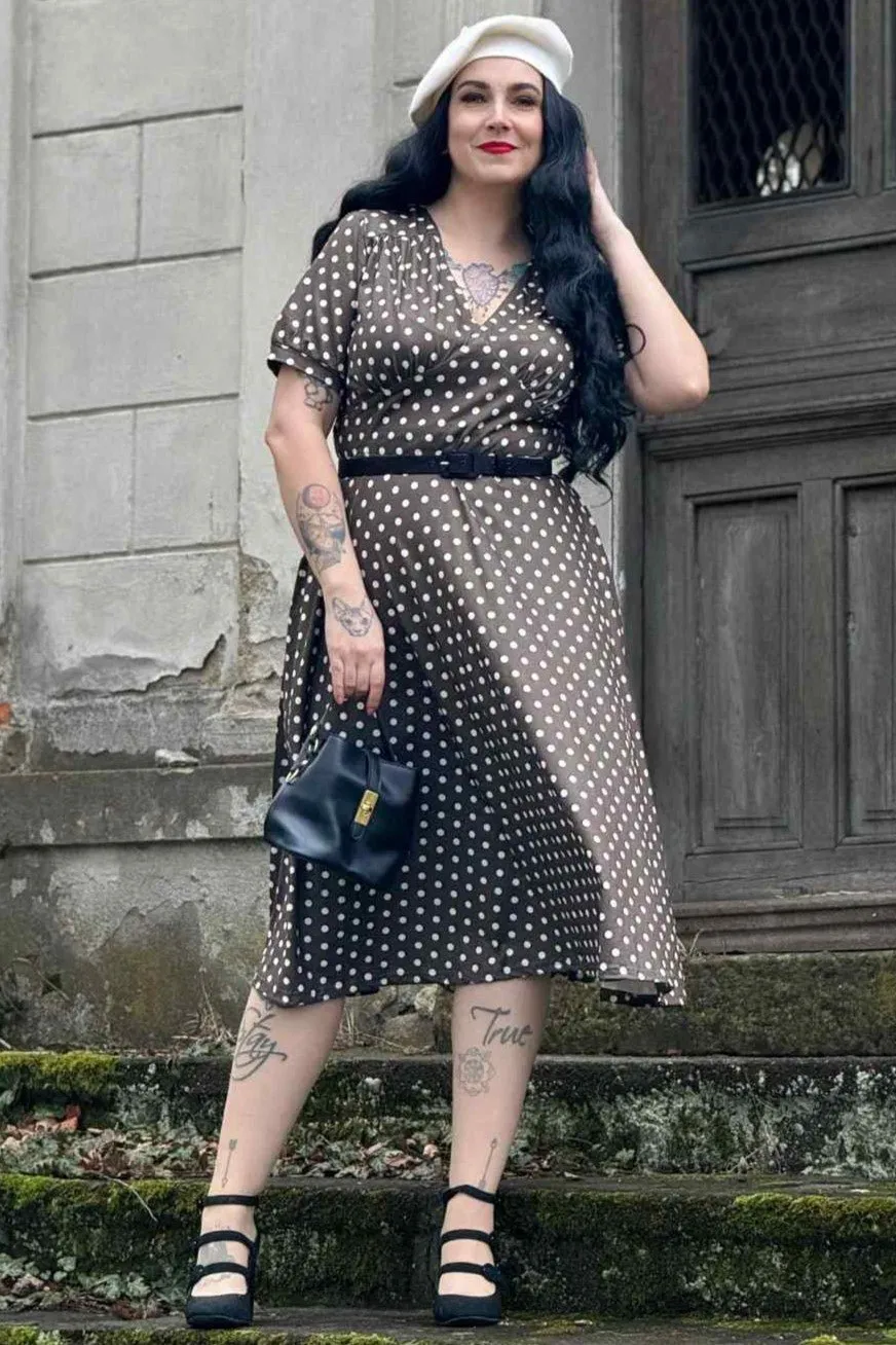 Julia 50s Style Brown & White Polka Dot Dress