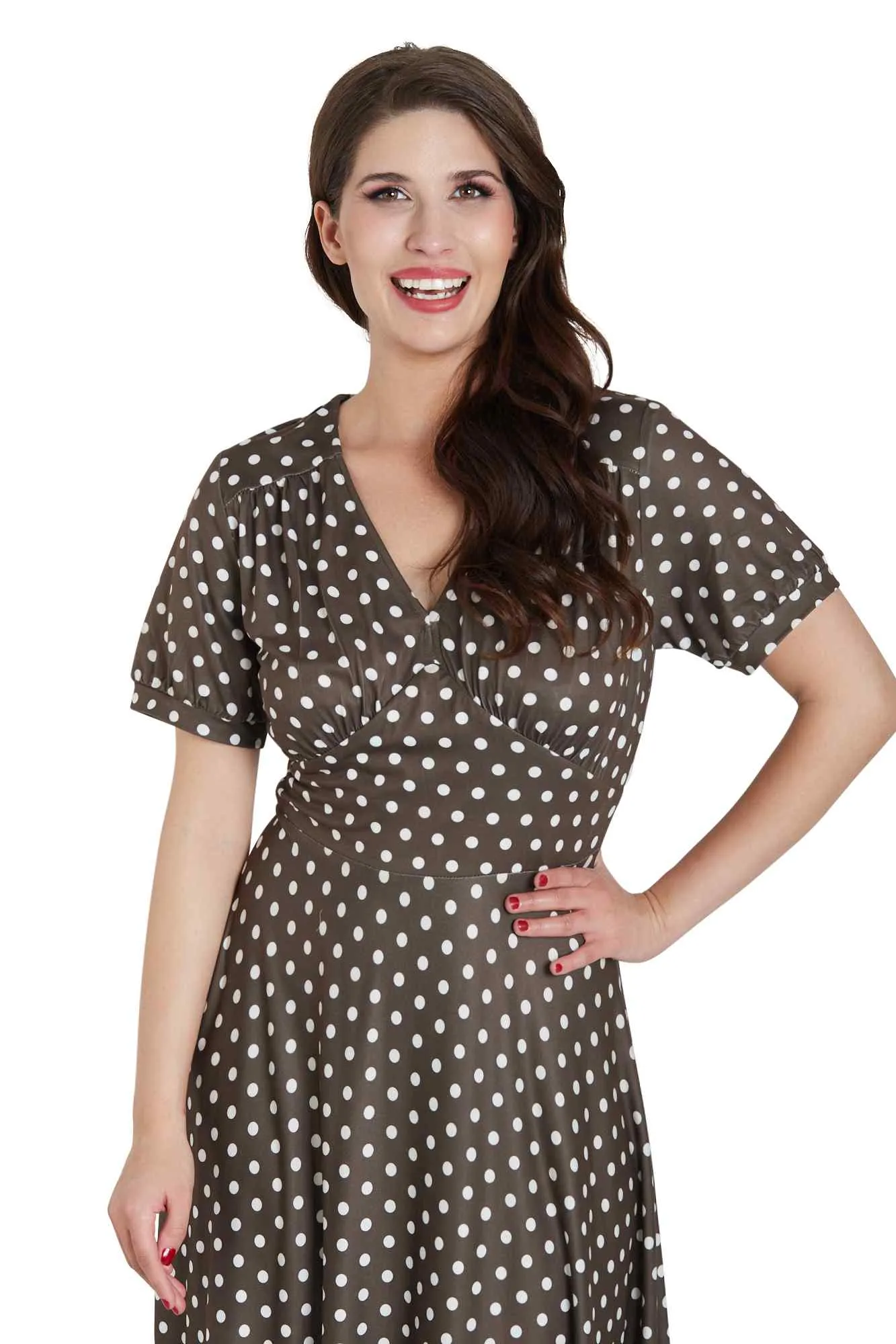 Julia 50s Style Brown & White Polka Dot Dress