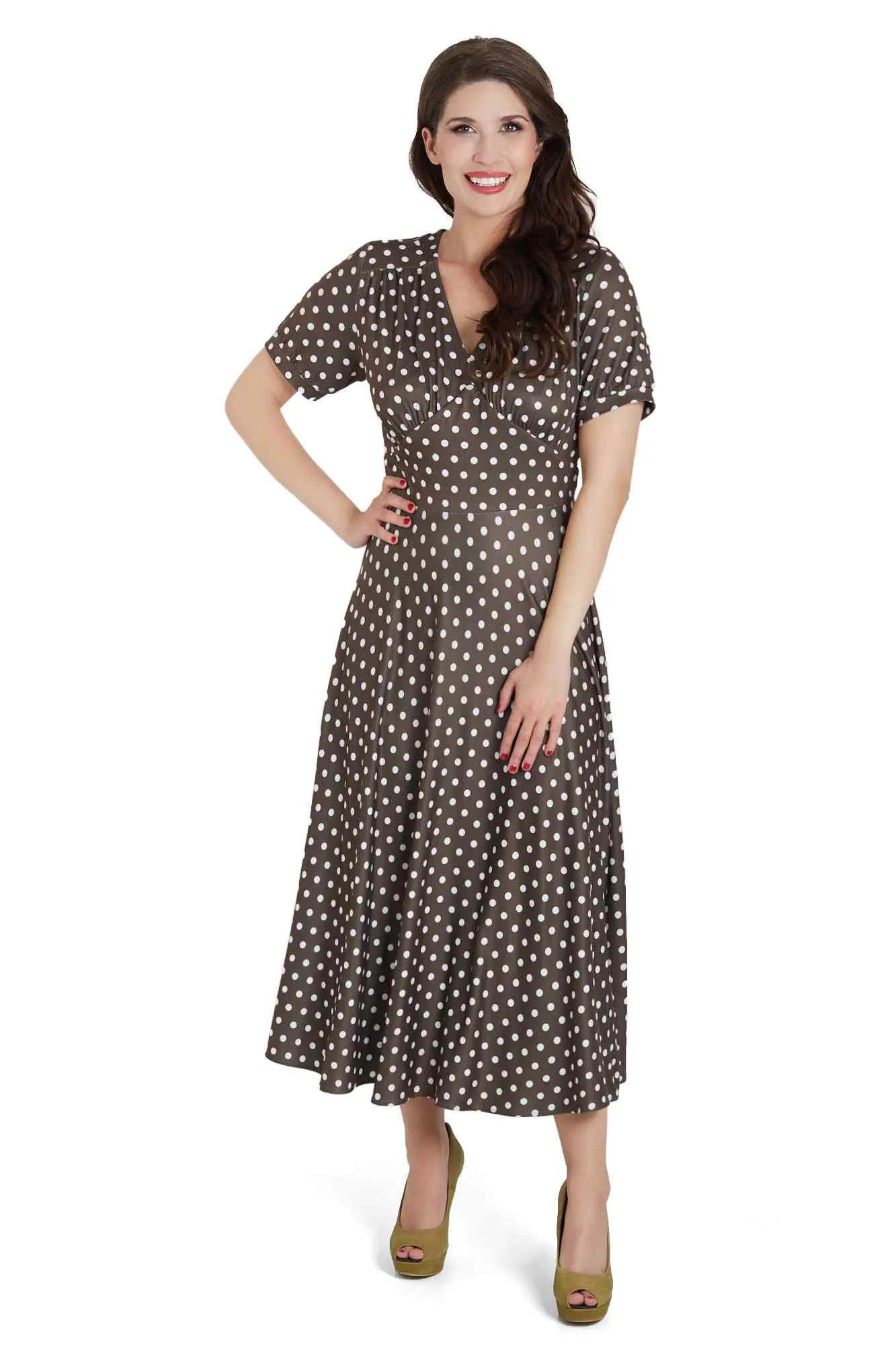 Julia 50s Style Brown & White Polka Dot Dress
