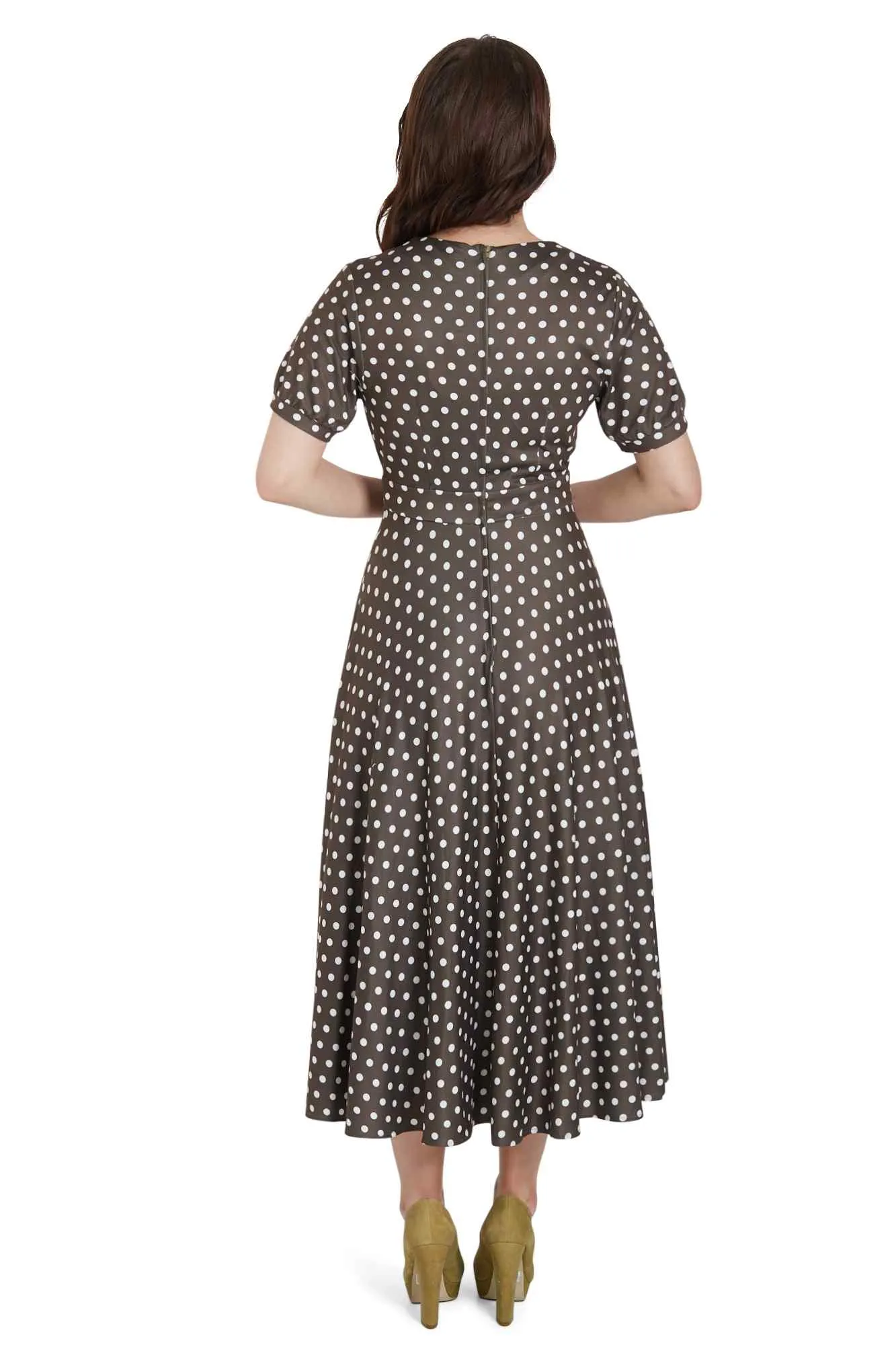 Julia 50s Style Brown & White Polka Dot Dress