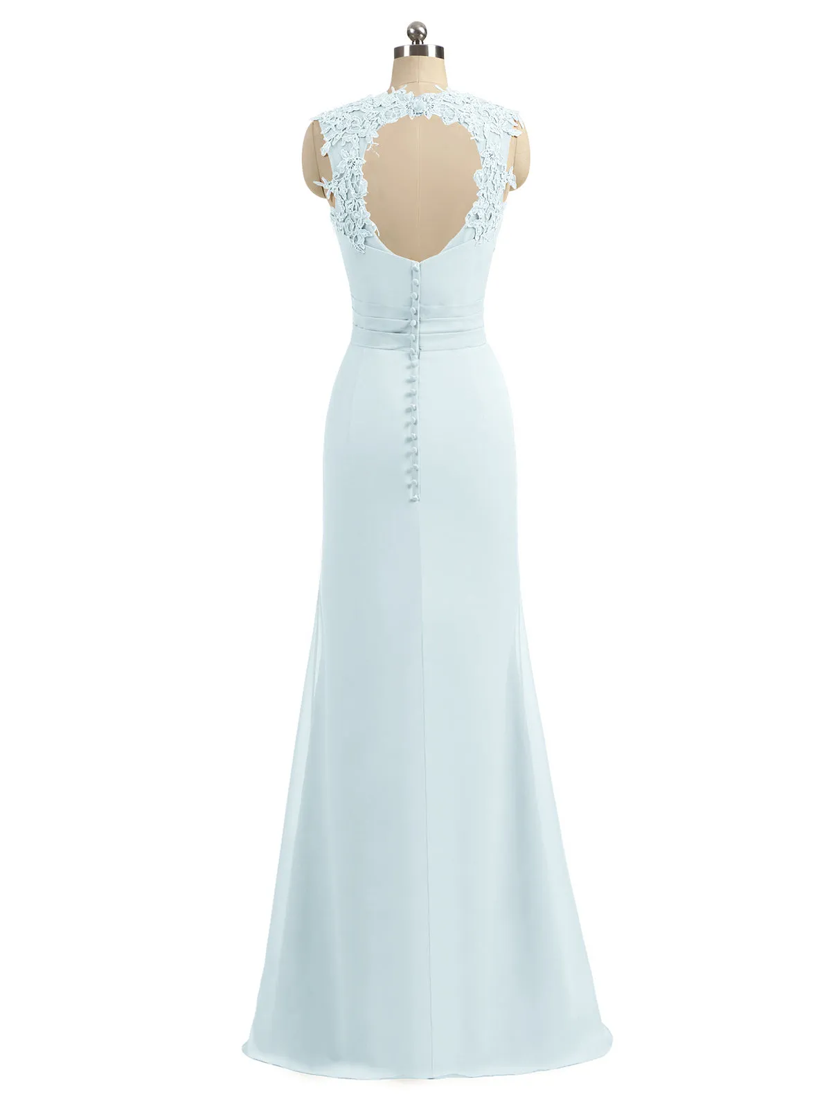 Lace Appliqued Strap Sheath Open Back Dress Mist Plus Size