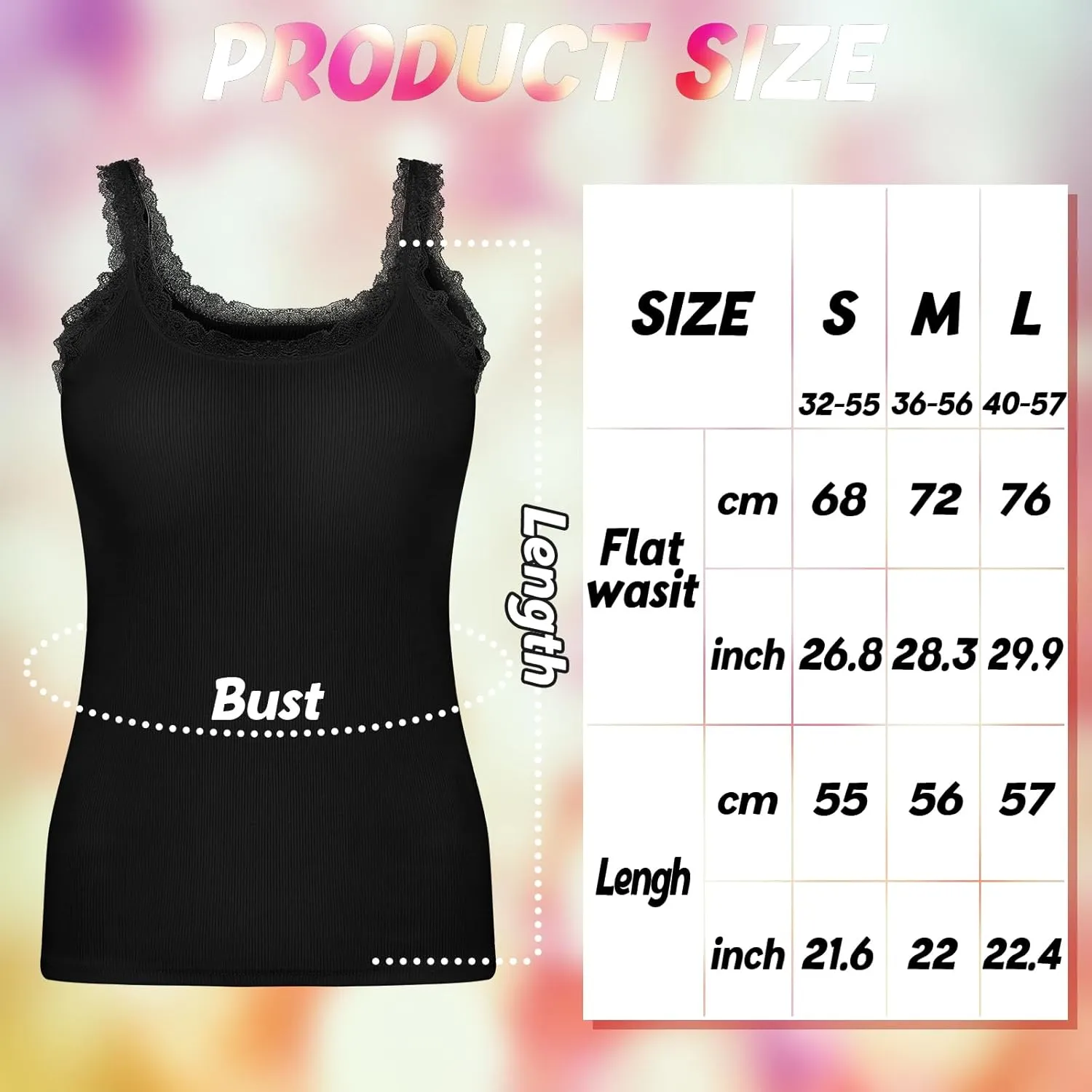 Lasnten 4 Pieces Lace Camisole Tank Tops for Women Ribbed Cami Top Lacework Undershirt Patchwork Tank Lace Trim Cami