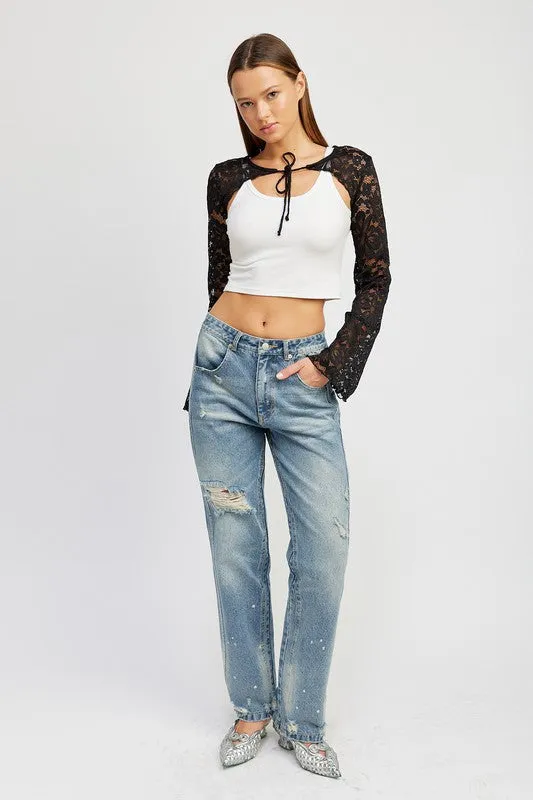 L/S Lace Bolero Top