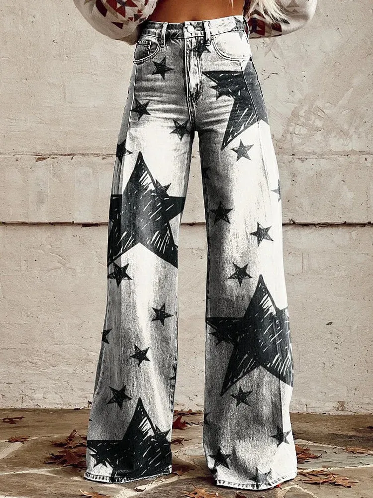 Lucy - Vintage-Inspired High-Waisted Wide-Leg Pants with Casual Gradient Design