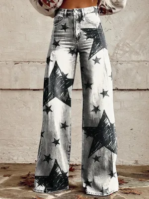 Lucy - Vintage-Inspired High-Waisted Wide-Leg Pants with Casual Gradient Design