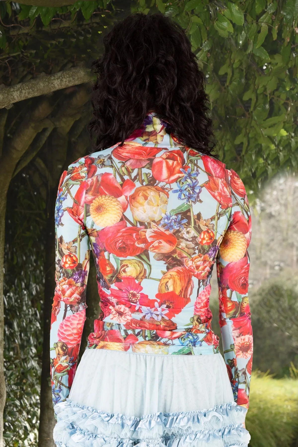 Neck of the Woods Mesh Top | Aqua Floral