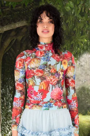 Neck of the Woods Mesh Top | Aqua Floral