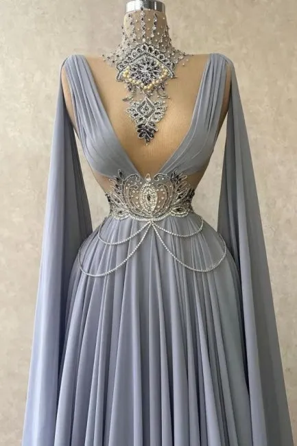 Noble high neck sleeveless a-line 100D-chiffen prom dresses with beads