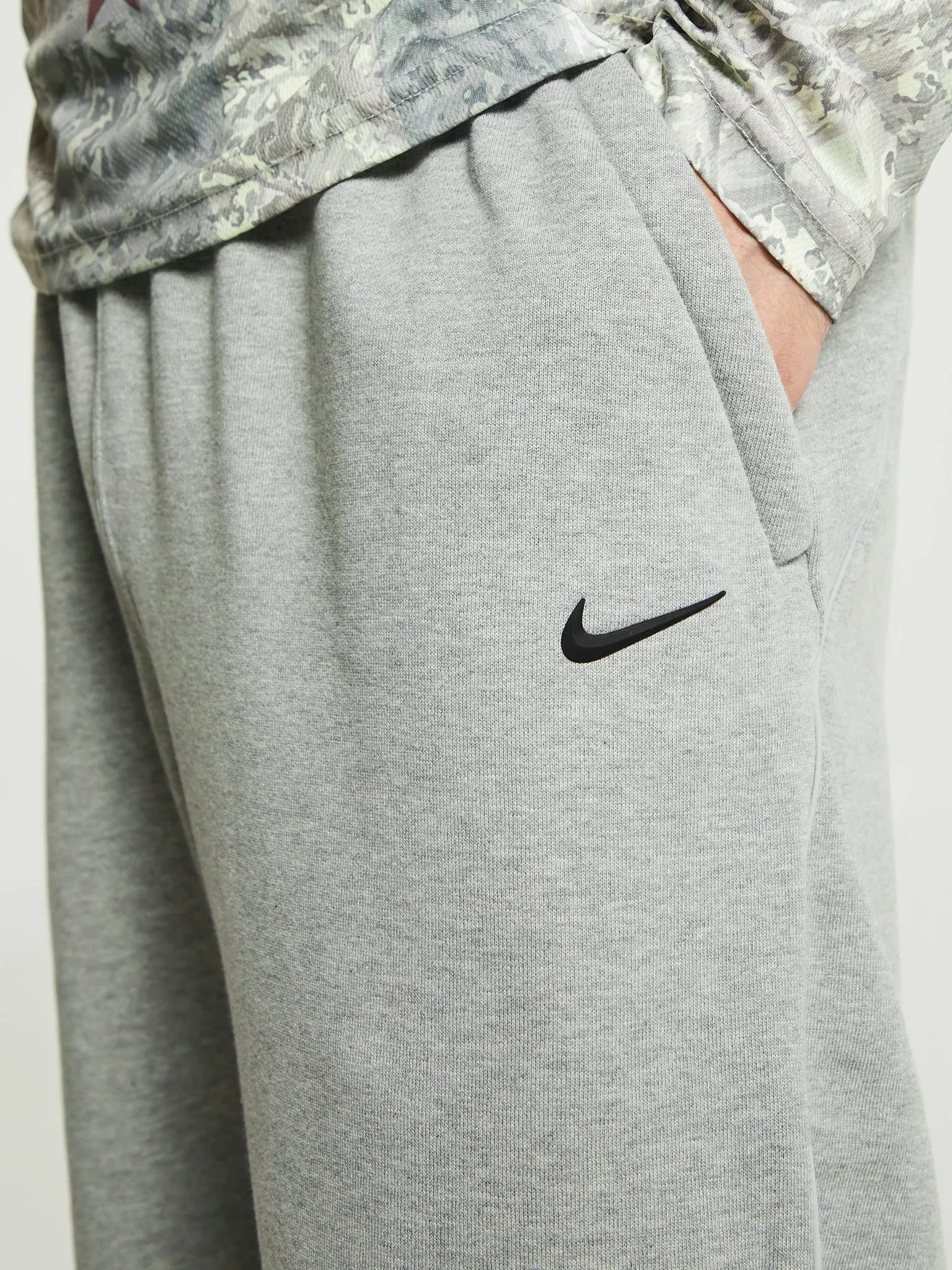 NOCTA Fleece Open-Hem Sweatpants in Dark Heather Grey and Matte Silver