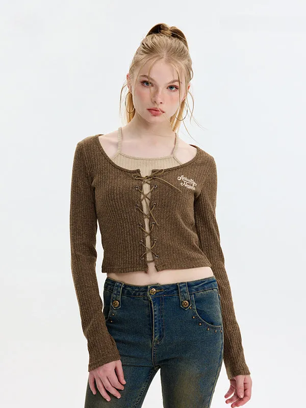 Nvuvu Knit Fake Two Pieces Bandage Tank Top