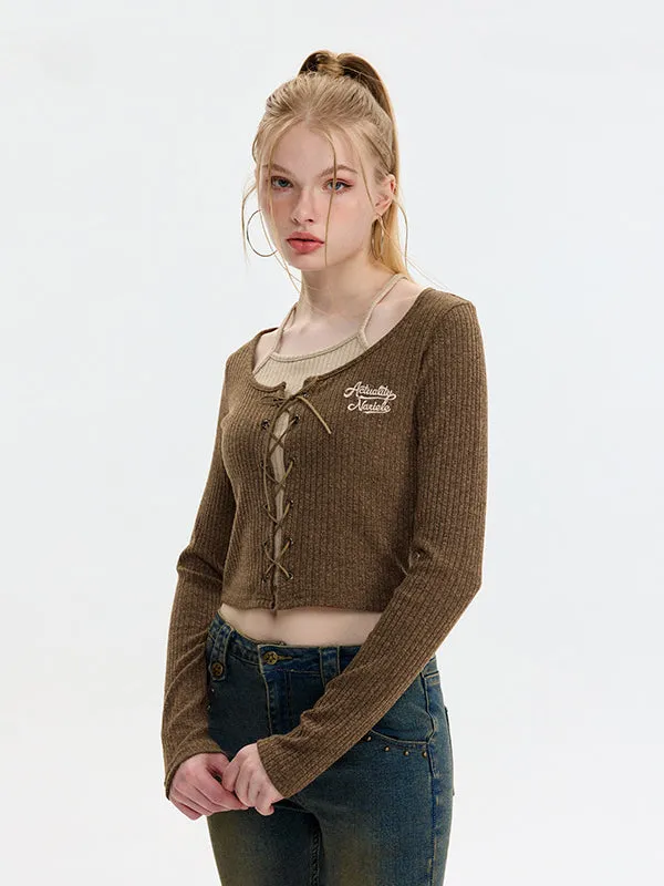 Nvuvu Knit Fake Two Pieces Bandage Tank Top