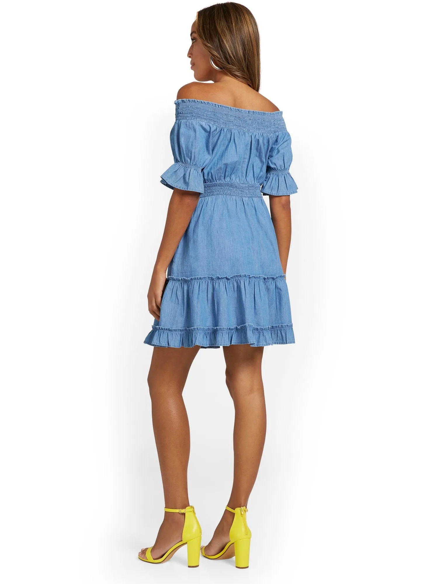 Off-The-Shoulder Chambray Dress