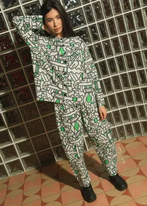 Organic Cotton and Linen Balloon Trousers in Circuit Garden