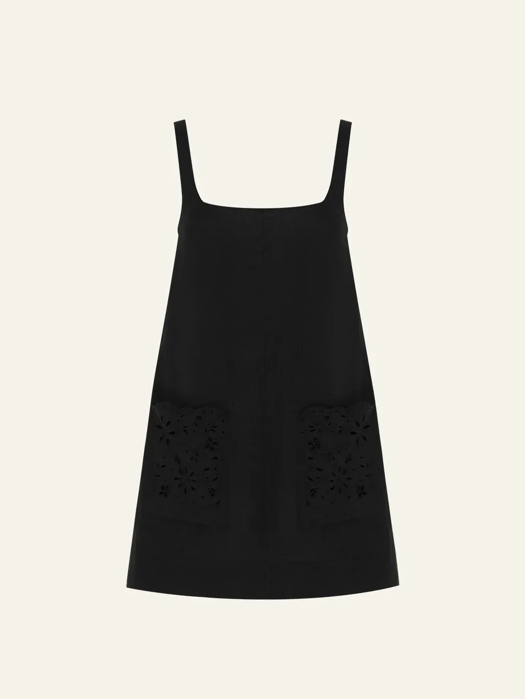 PEONY Embroidered Shift Mini Dress in Ebony