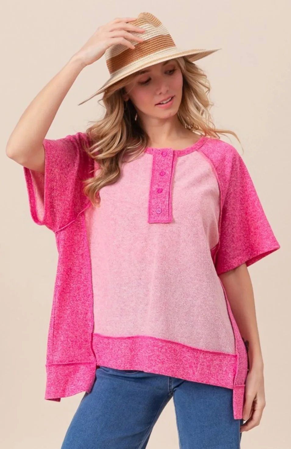 Pink Reverse French Terry Top