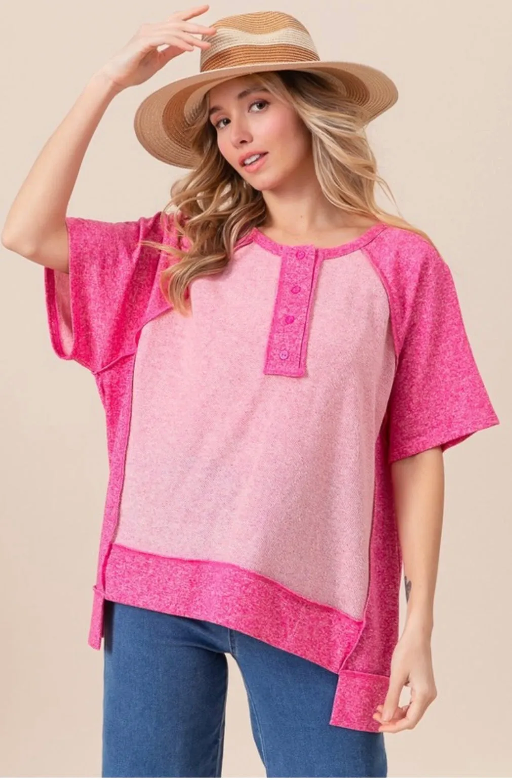 Pink Reverse French Terry Top