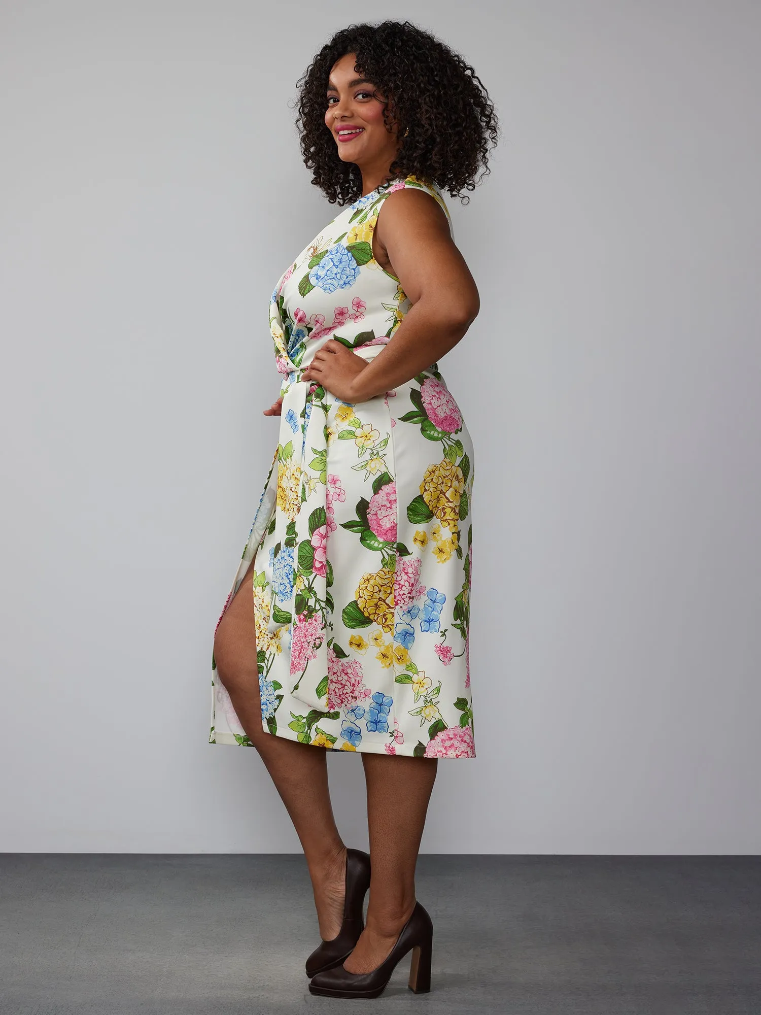 Plus Wrap Front Scuba Sheath Dress