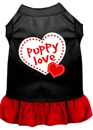 Puppy Love Screen Print Dog Dress Black With Red Xs