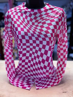 "Pink & White Checkered" Sheer Top