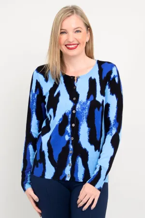 Ramona Sweater, Blue Leopard, Bamboo Cotton