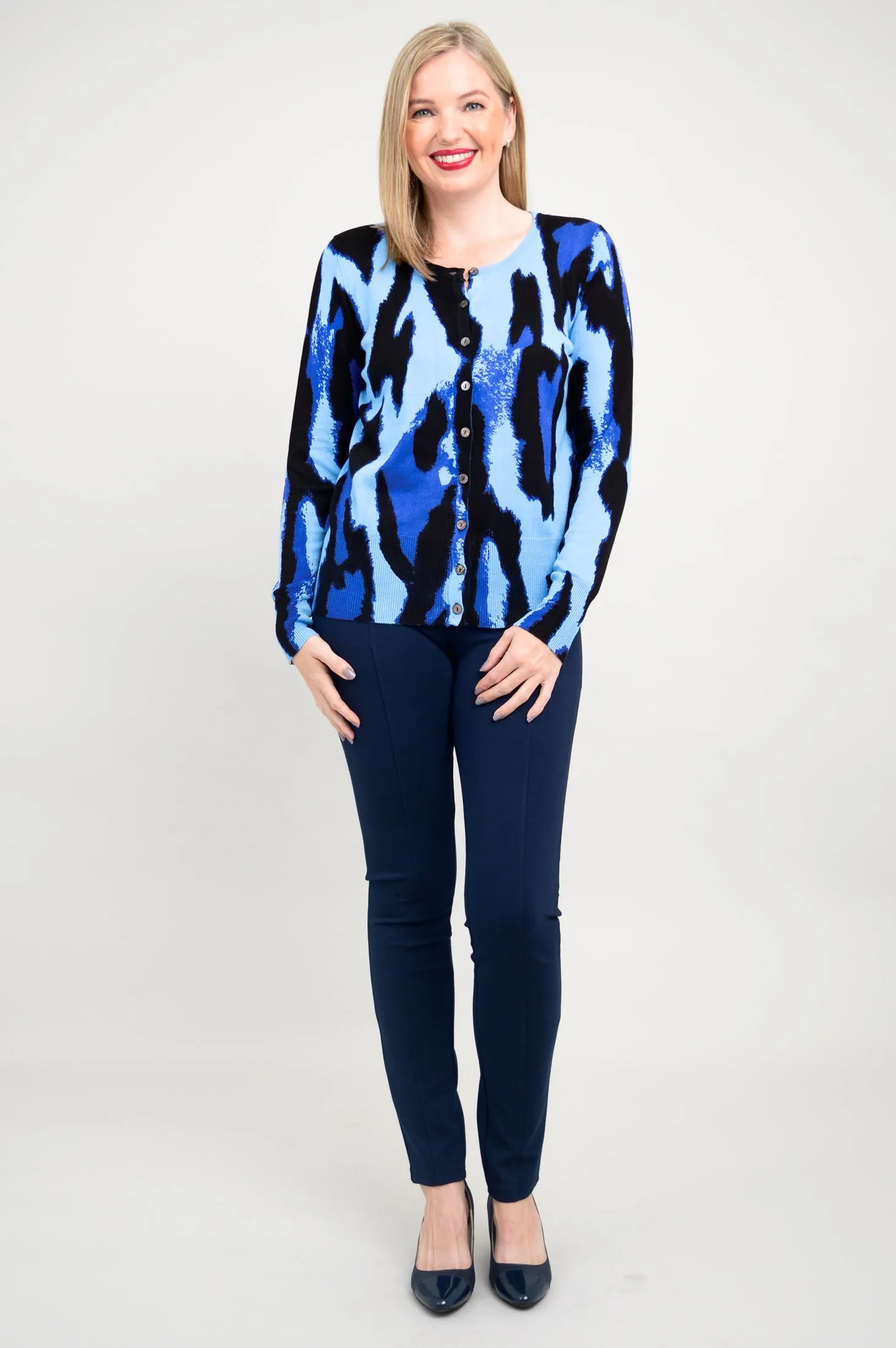 Ramona Sweater, Blue Leopard, Bamboo Cotton