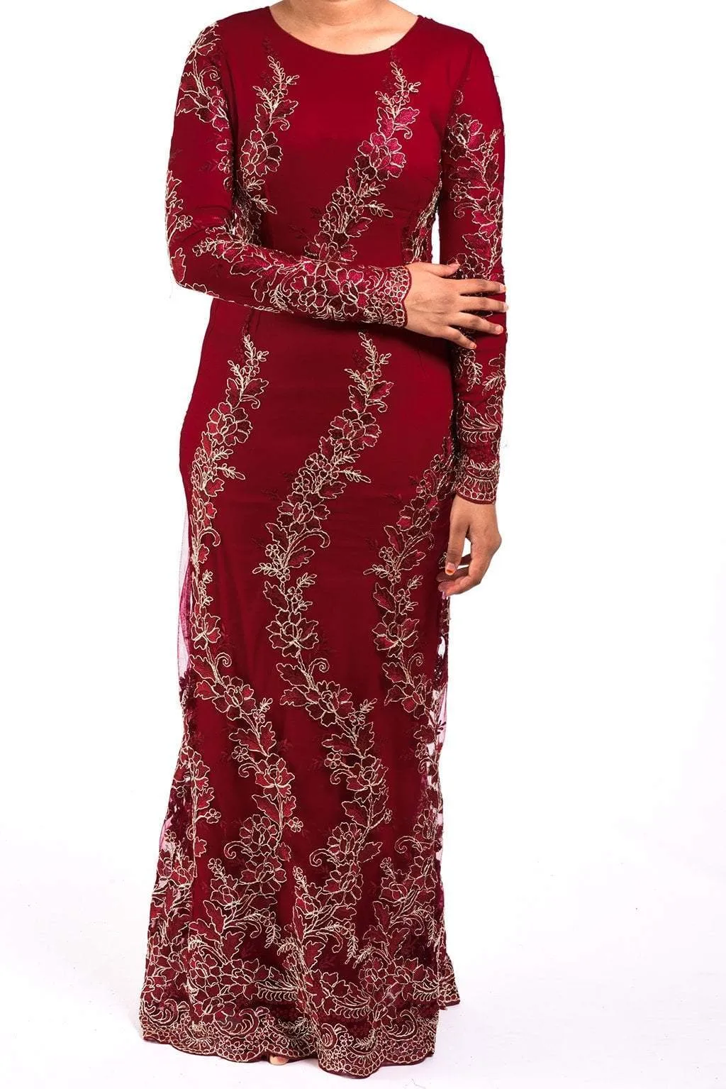 Red Embroidered Princess Gown