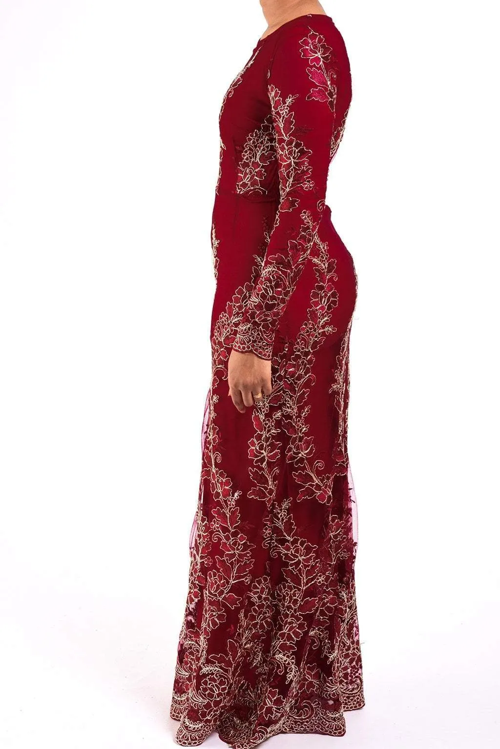Red Embroidered Princess Gown