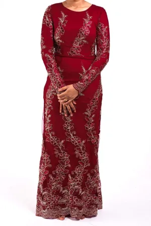 Red Embroidered Princess Gown