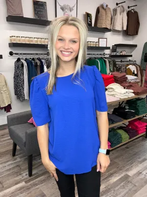 Royal Blue Solid Puff Sleeve Top