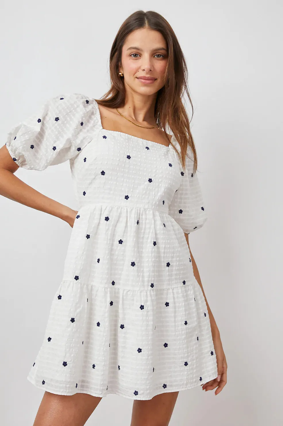 SELENE DRESS - NAVY EMBROIDERED DAISIES