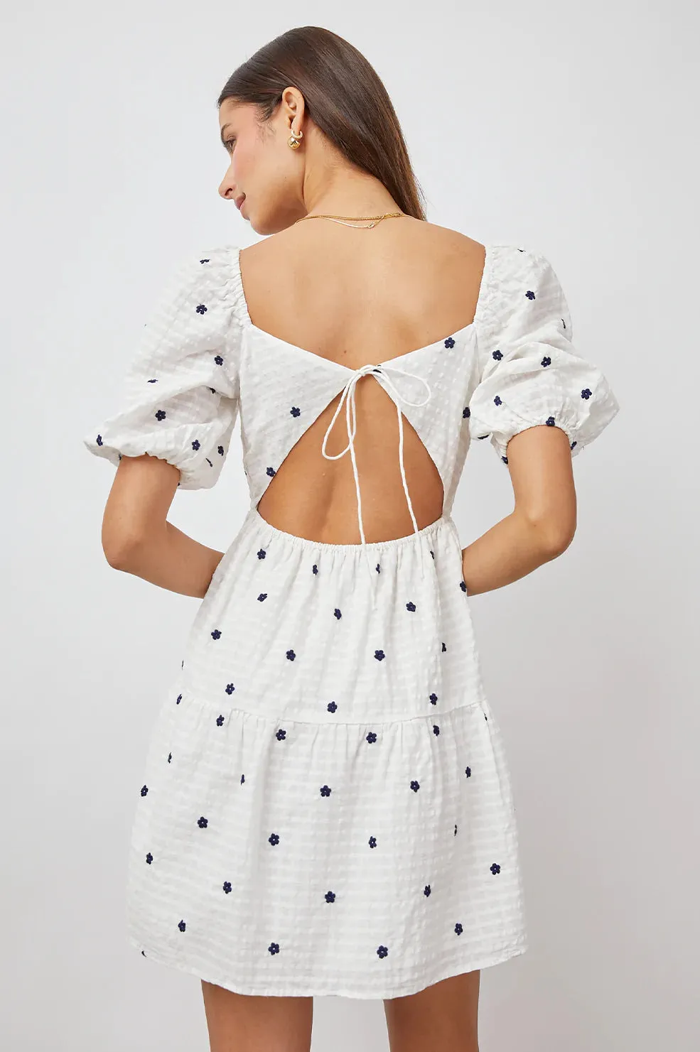 SELENE DRESS - NAVY EMBROIDERED DAISIES