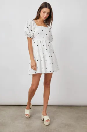 SELENE DRESS - NAVY EMBROIDERED DAISIES