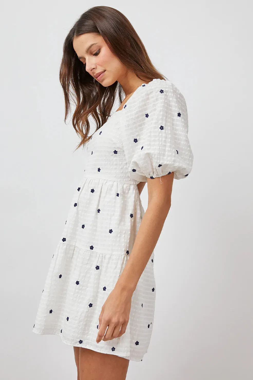 SELENE DRESS - NAVY EMBROIDERED DAISIES