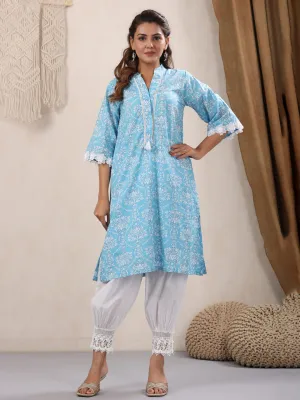 Skyblue Lace Detailing Kurta Only