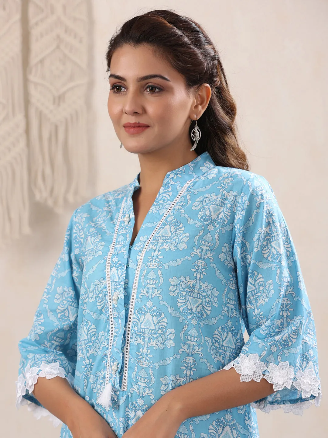 Skyblue Lace Detailing Kurta Only