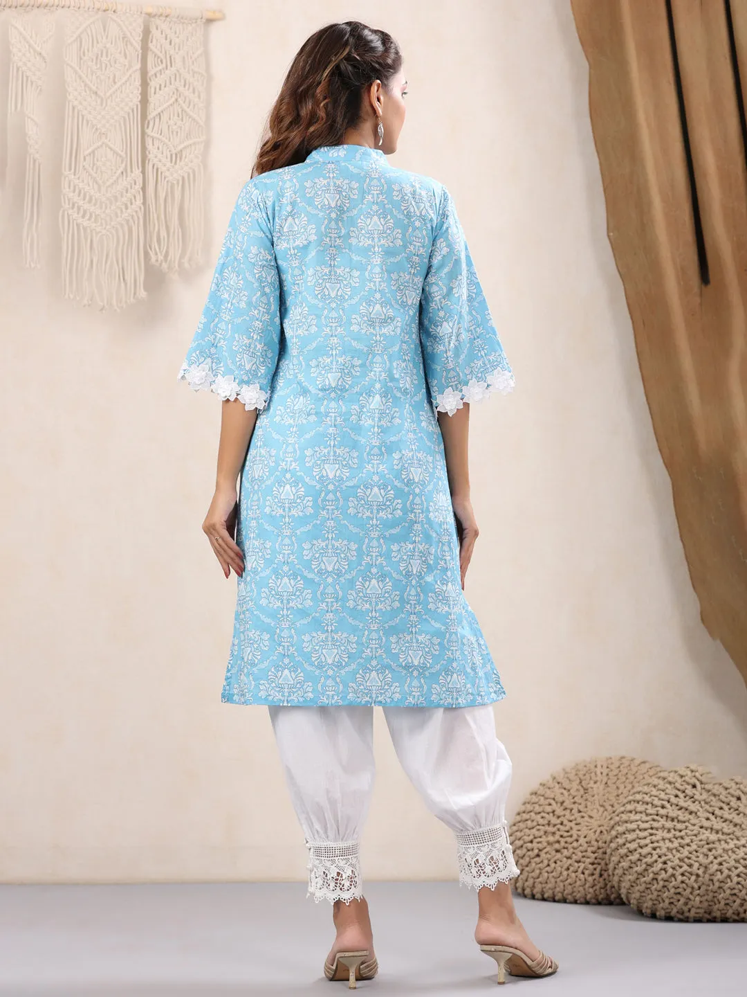 Skyblue Lace Detailing Kurta Only