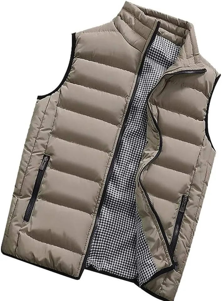 SSDXY Men's Padded Cotton Blend Autumn Winter Warm Vest Coat Tops Jacket Casual Loose Sleeveless Solid Slim Warm Outwear